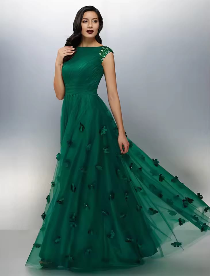 Attire Studio - Elegant Green Satin Maxi Dress #001