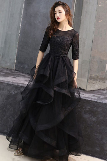 Attire Studio - Black Elegant Layered Prom Dress #002