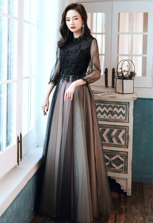 Attire Studio - Rose Gold Satin Maxi Dress with Black Net Overlay (008)