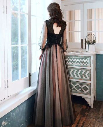 Attire Studio - Rose Gold Satin Maxi Dress with Black Net Overlay (008)