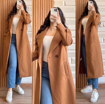 Long Fleece Trench Coat For Women's