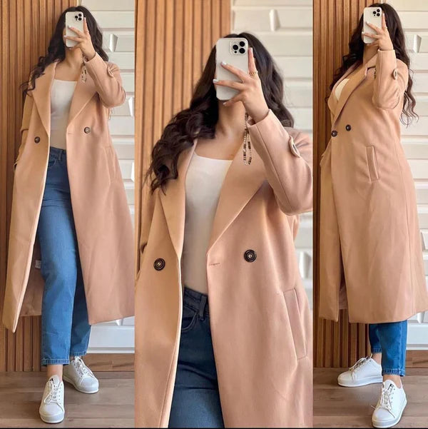 Long Fleece Trench Coat For Women's