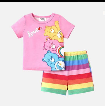 Pink Love Bear Print Short-sleeve Tee & Shorts Set