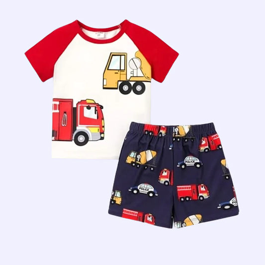 Red Truck Printed Kids Short Sleeve Kids Wear