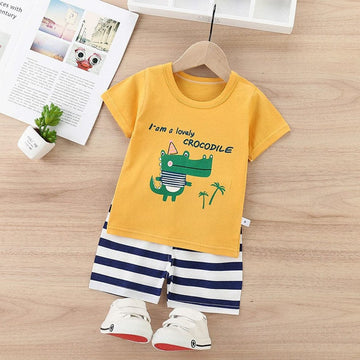 Yellow White Crocodile Print Kids Short