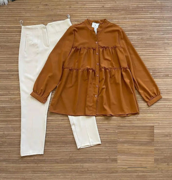 Frilled Shirt & Plated Double Pocket Pant