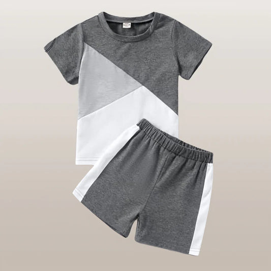 Grey Panel T-Shirt Shorts Set