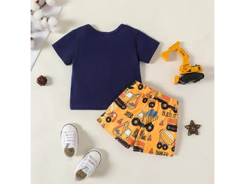 Excavator Printed Kids Short Sleeve Kids Wear