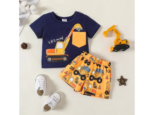 Excavator Printed Kids Short Sleeve Kids Wear