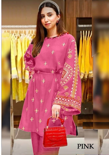 Party Wear Heavy Embroidered Side Dori Style Shirt & Heavy Embroidered Bellbottom Sleeves With Heavy Embroidered Flaper