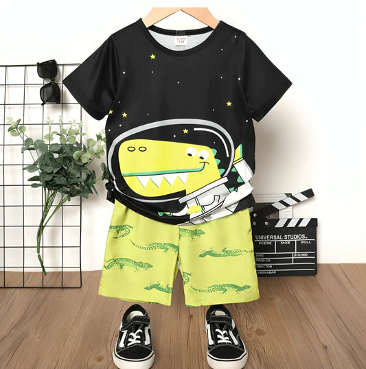 Black Lemon Dragon Printed Kids Short Sleeve Kids Wear