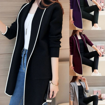 Front Open Long Coat Dual Pockets Jacket