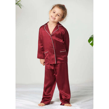 Maroon Kids Silk Pajamas Set