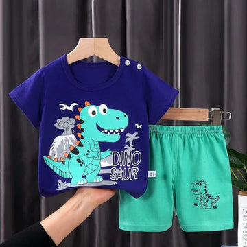 Blue Green Printed Kids Short Sleeve Kids Wear