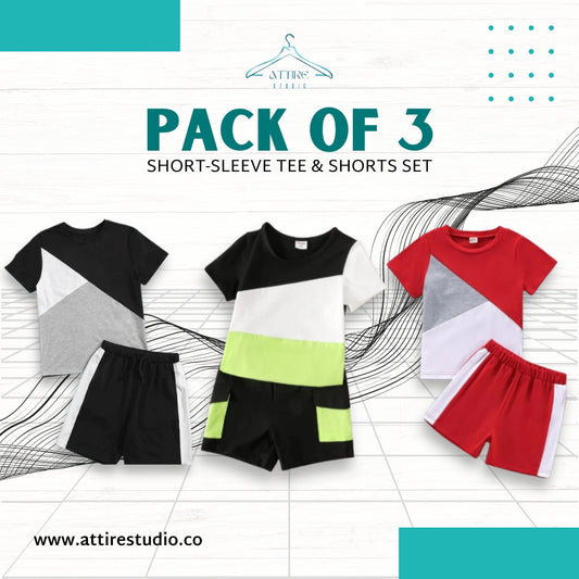 Black Panel T-Shirt Shorts Set X Maroon Panel T-Shirt Shorts Set X Black Light Green And White Panel-Shirt Shorts Set