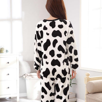 White Cow Print Fleece Casual Wear Set