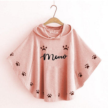 Meow Printed Hood Cape