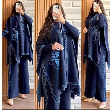 WINTER 3 PIECE FLEECE SUIT CAPE SHAWL HIGH NECK & TROUSER