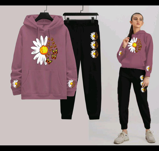 Daisy Flower Printed Women Hoodie Set