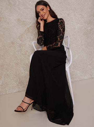 Attire Studio - Black Georgette Dress with Floral Net & Satin Belt (027)