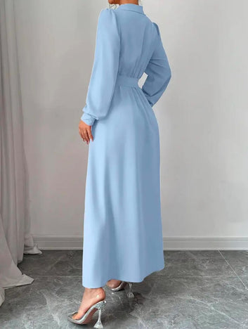 Attire Studio - Sky Blue Shirt Dress with Collar and Belt (017)