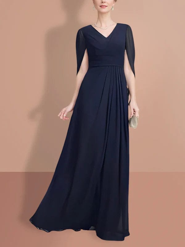 Attire Studio - Dark Blue Dress with Shoulder Drape (019)