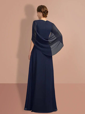 Attire Studio - Dark Blue Dress with Shoulder Drape (019)