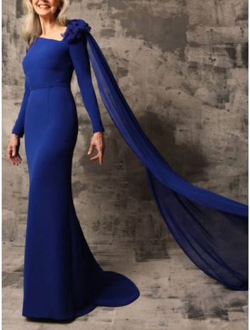 Attire Studio - Royal Blue Satin Dress with Floral Shoulder Bunch (012)