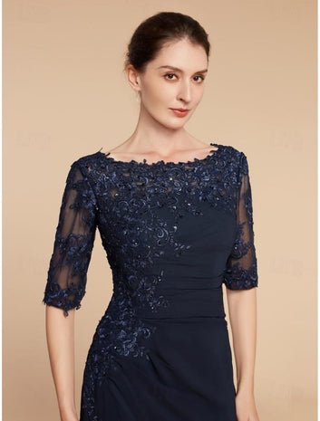 Attire Studio - Black Satin Dress with Navy Blue Net Bunch Detail (013)