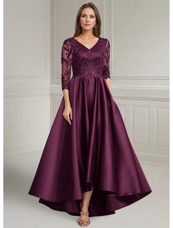 Attire Studio - Maroon Satin Dress with Bunch Detail and Net Sleeves (018)