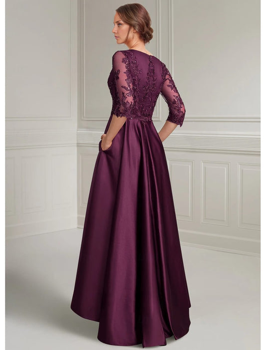 Attire Studio - Maroon Satin Dress with Bunch Detail and Net Sleeves (018)