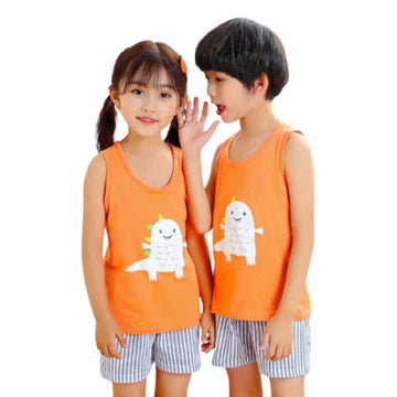 Pink Dino Printed Sleeveless Kids Wear