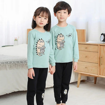 Sea Green Printed Kids Night Wear