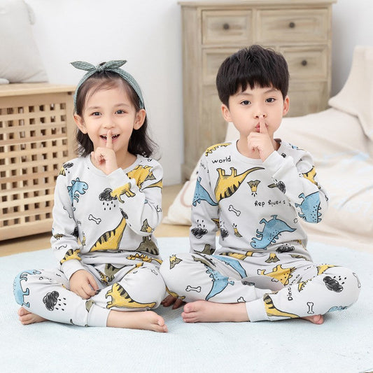 White Blue Dino Print Kids Wear