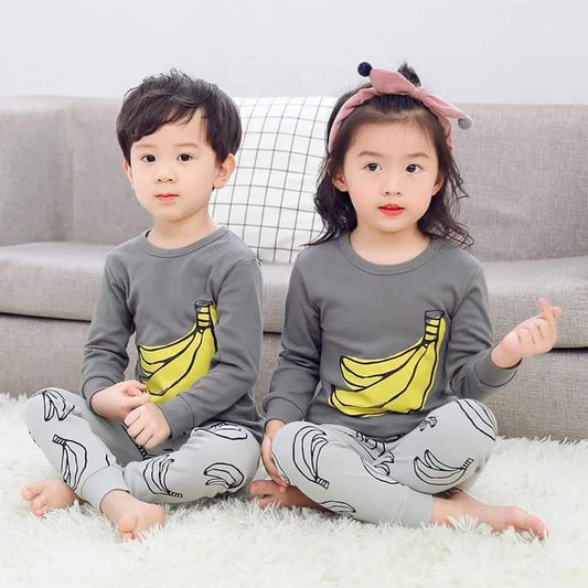 Grey and Yellow Banana Print Kids Wear