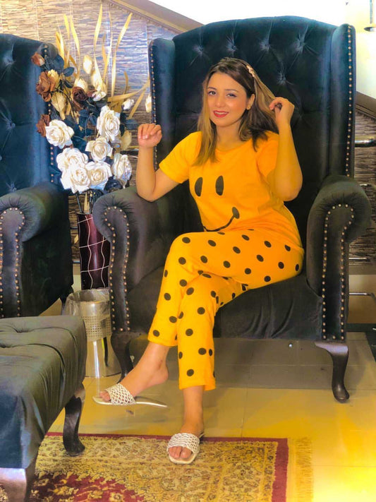 Yellow Smiley Printed Lounge Wear