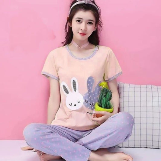 PINK SLEEPING BUNNY PRINTED PJ SET