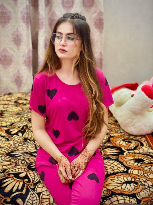 PINK HEART PRINTED NIGHT WEAR