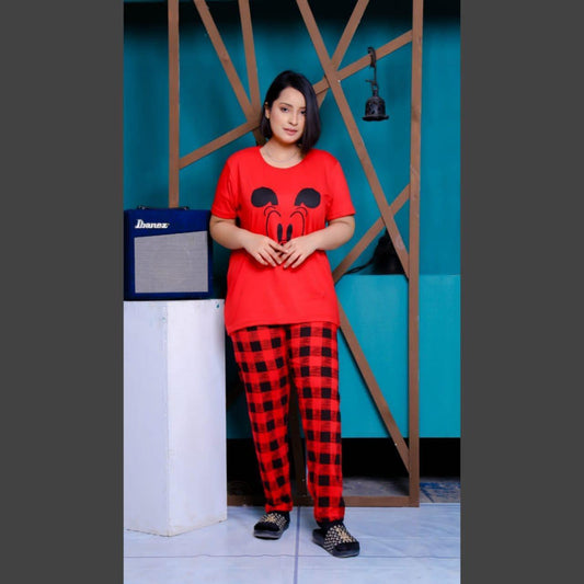 RED & BLACK MICKY PRINTED NIGHT WEAR