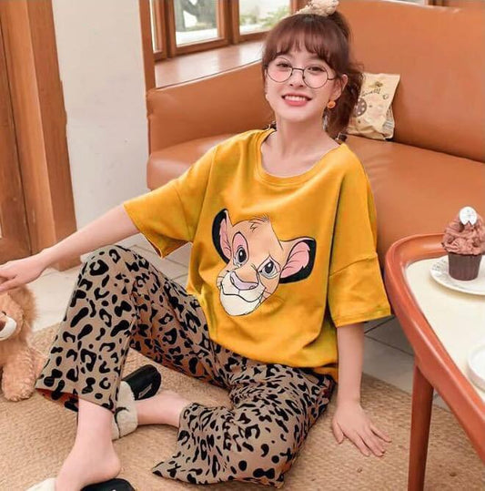 YELLOW - LION FACE PRINTED NIGHTWEAR